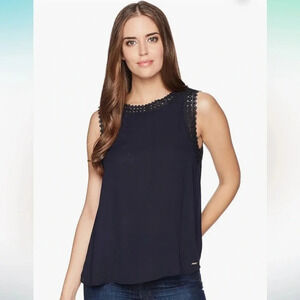 Ivanka Trump Women's Georgette Lace Trim Sleeveless Blouse small black EUC